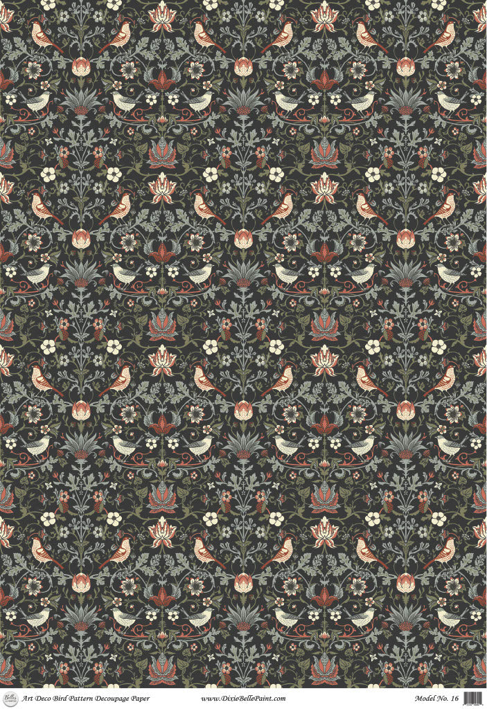 Art Deco Bird Pattern Rice Paper - 23.3 x 33.1