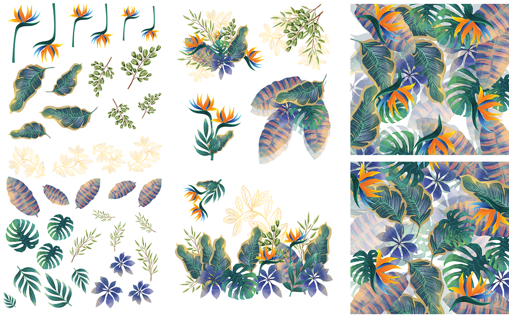 Belles & Whistles Transfer 38.8x24.8 - Tropical Leaves