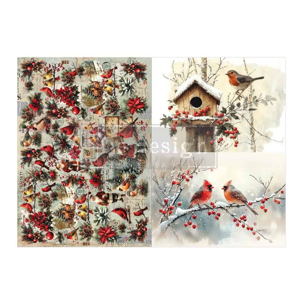 Feathered Elegance Christmas Rice Paper - 11.7 x 16.5"