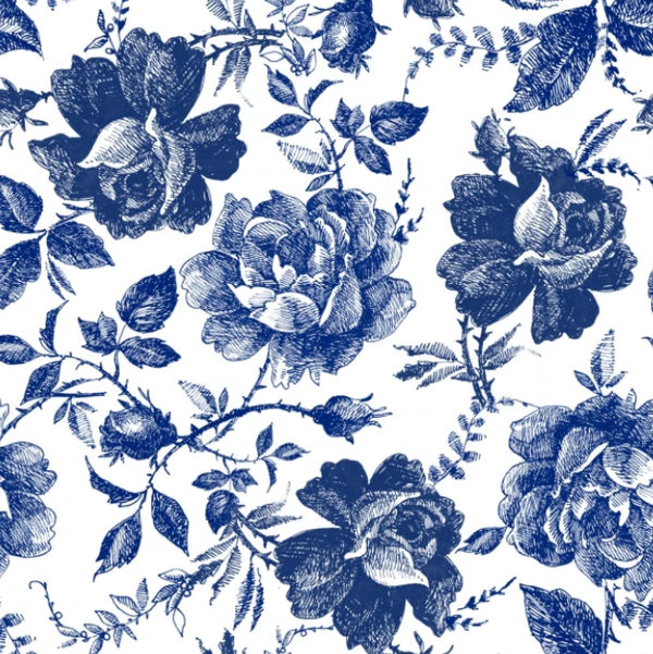 Blue Sketched Flowers - Rice Paper 12"x12.8"