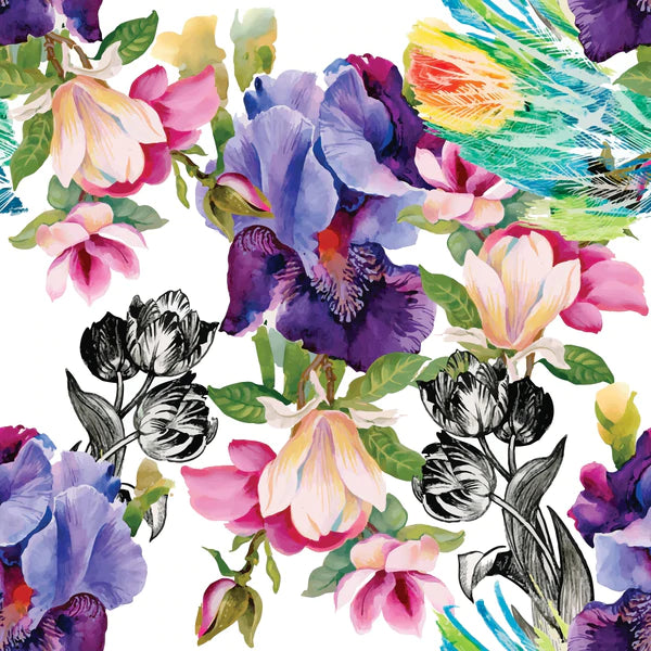 Colorful Flower with Black & White - Rice Paper 12"x12.8"