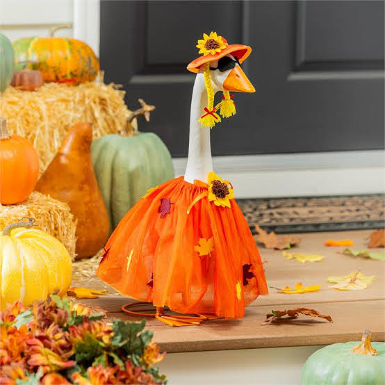 Giddy the Porch Goose Fall Leaf Dress Outfit
