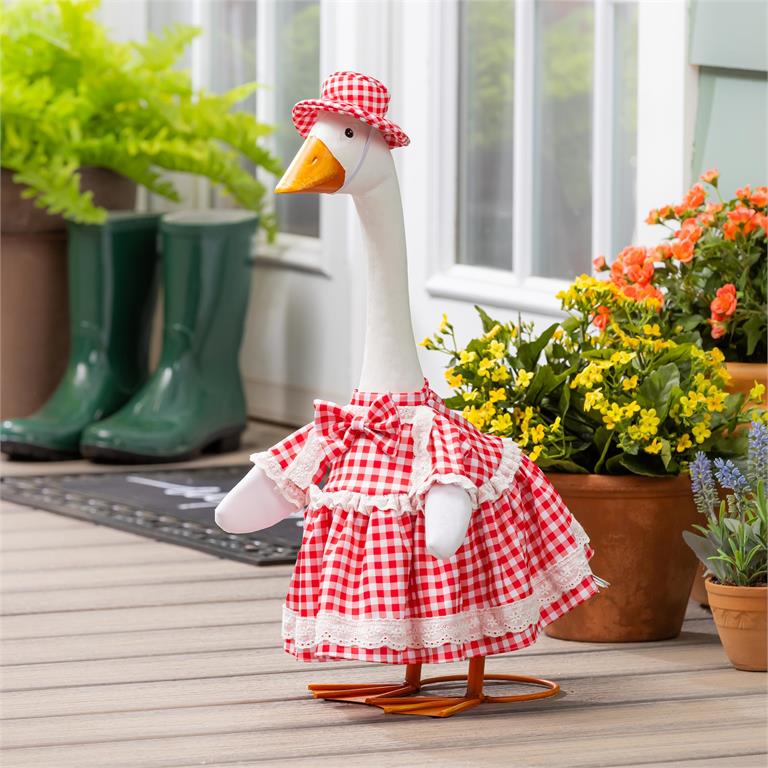 Giddy the Porch Goose Plaid Dress Outfit