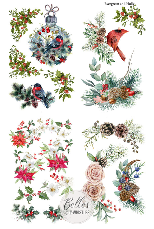 Belles & Whistles Transfer 24x38 - Evergreen and Holly