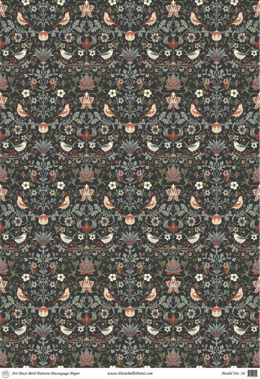 Art Deco Bird Pattern Rice Paper - 23.3 x 33.1