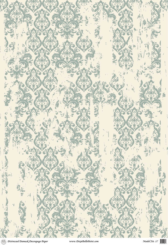 Distressed Damask Rice Paper - 23.3 x 33.1