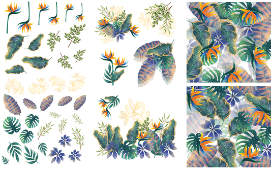 Belles & Whistles Transfer 38.8x24.8 - Tropical Leaves