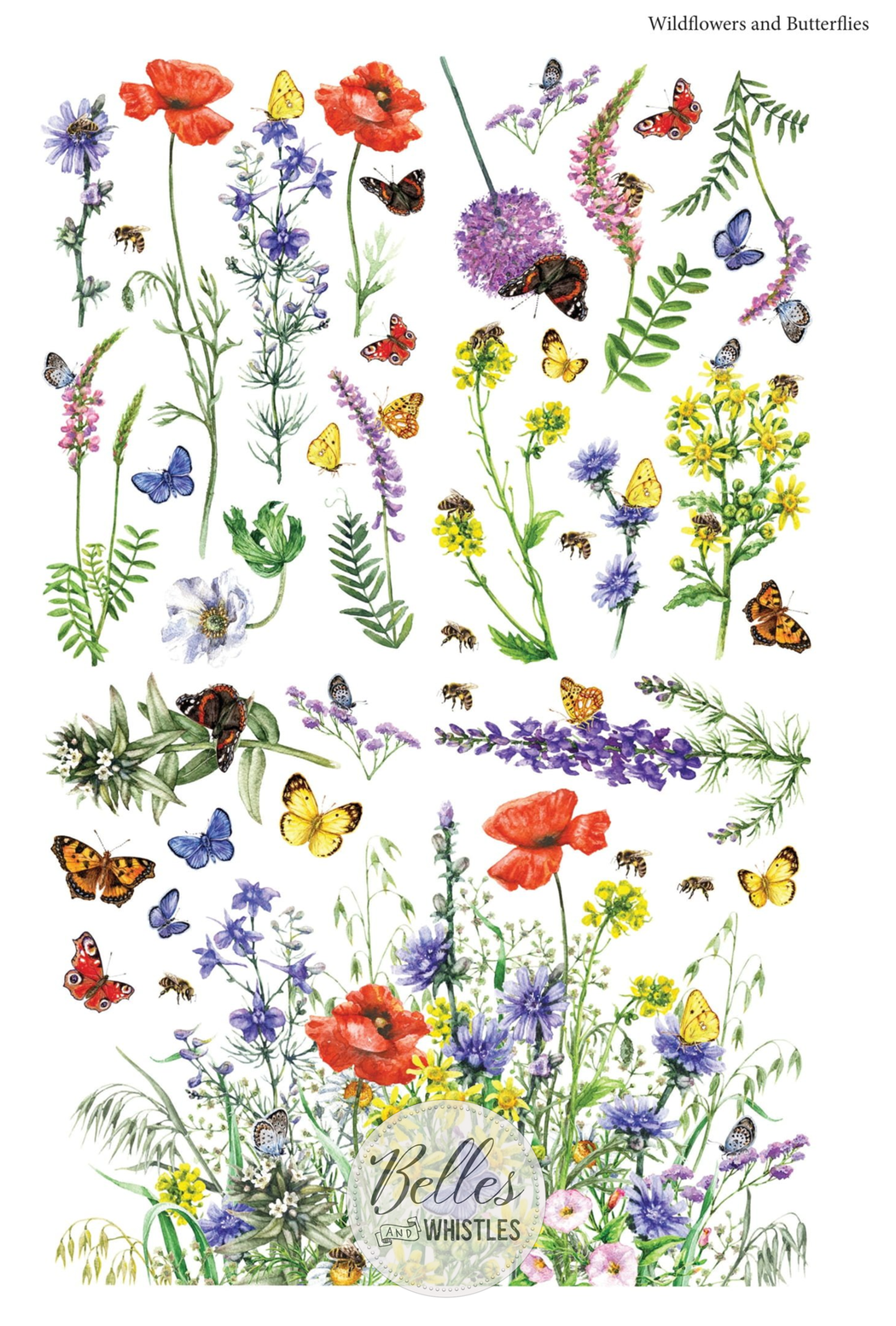 Belles & Whistles Transfer 24x38 - Wildflowers & Butterflies