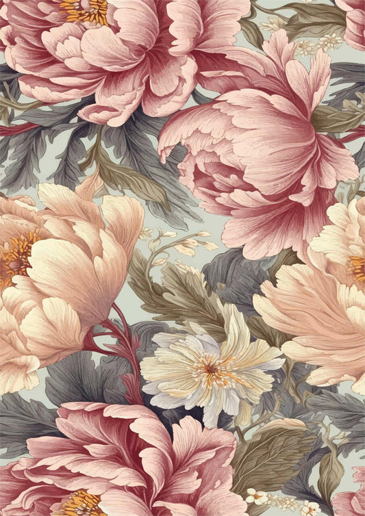 Belles and Whistles A1 Rice Paper - Peaceful Peonies