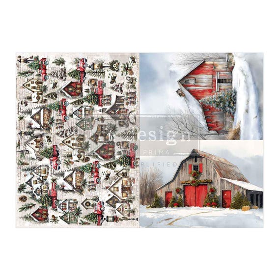 Snowy Village Charm Fiber Paper - 11.7" x 16.5"